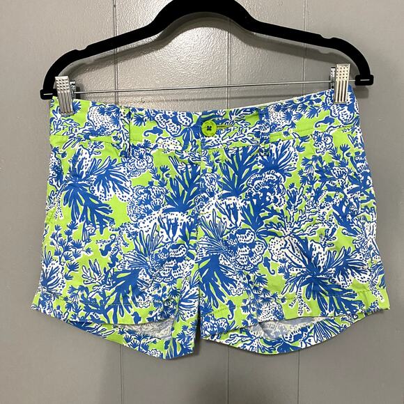 Lilly Pulitzer Limeade Biggest Fan Cotton Preppy The Callahan Shorts 0 - Picture 1 of 7